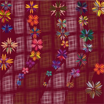 Original background with varicoloured flowers, piece fabrics, vector, illustration, postcard