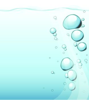 Bubbles under water - fresh blue background