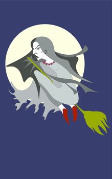 Illustration of a witch flying on a broomstick
