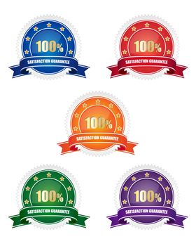 Collection of colorful satisfaction guarantee signs
