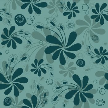 Repeating turquoise floral pattern with dark flowers vector)
