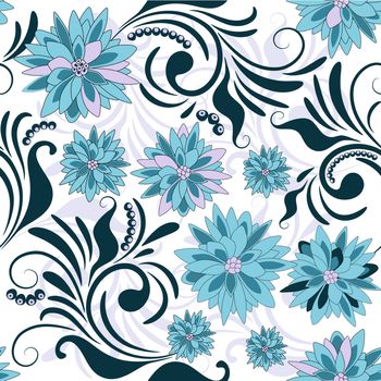 Repeating floral pattern with blue flowers (vector)