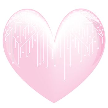 Pink electronic heart on a white background. EPS10