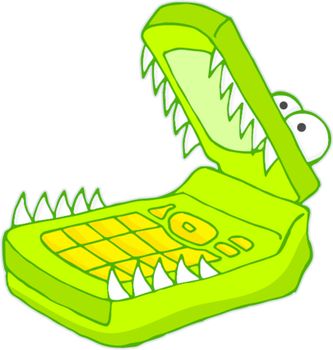 Cartoon illustration of green hungry cellphone