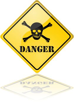 Glossy illustration of a danger sign showing a skull with crossed bones