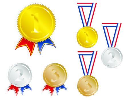 Golden, Silver and Bronze Medals With Ribbons