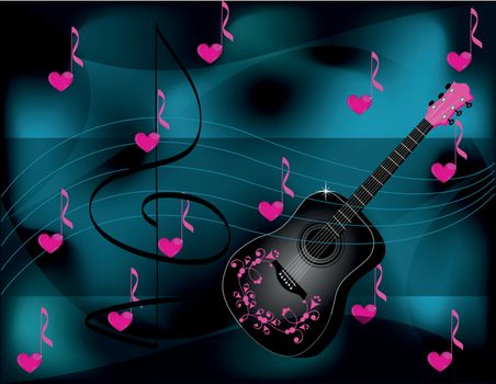 background with guitar and heart