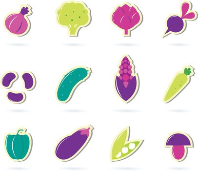 Vegetable icon collection isolated on white. Vector illustration