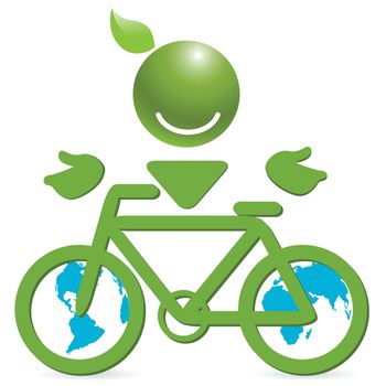 illustration, green bicycle as ecological transport and symbolic person