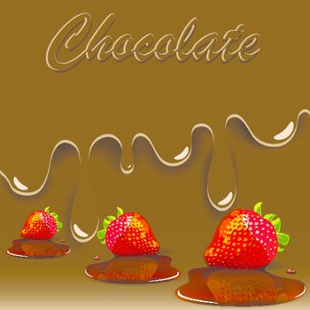 illustration, strawberry in caramels and fluid chocolate