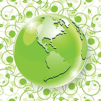 illustration, green globe on background of the green pattern
