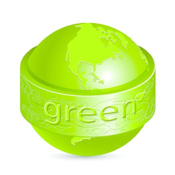 illustration, green globe with green band on white background