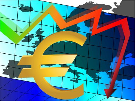 Euro crash, abstract illustration with Euro sign