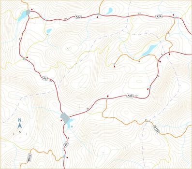Editable vector illustration of a generic map showing relief contours