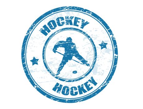 Grunge rubber stamp with shape player and the text hockey written inside, vector illustration