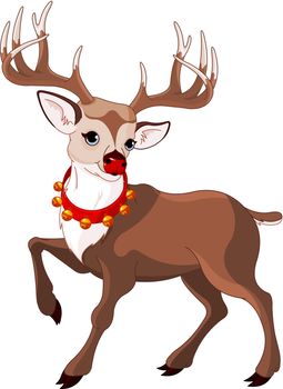 Illustration of beautiful cartoon reindeer Rudolf