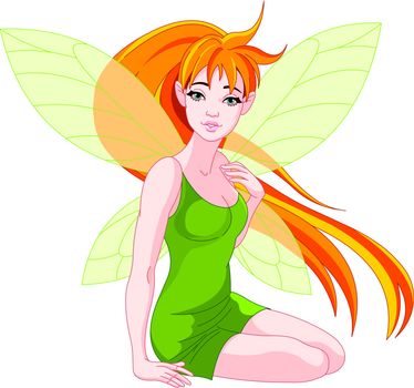 Illustration of a sitting young fairy