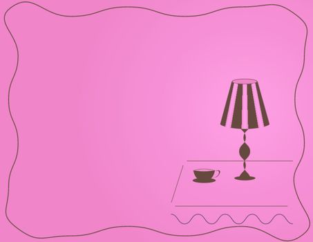 Coffee Cup and lamp on table with pink Background