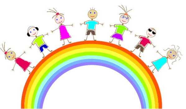 Vector illustration of funny children and rainbow