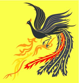  a black phoenix flapping it’s wings flying up to the sky