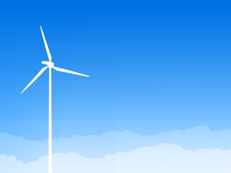 Illustration of Single Renewable Energy Turbine on Blue Sky