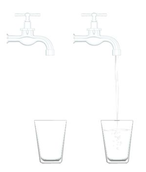 to illustrate water tap with no water and realistic flowing water. 