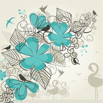 Birds of different kinds in a flower. A vector illustration
