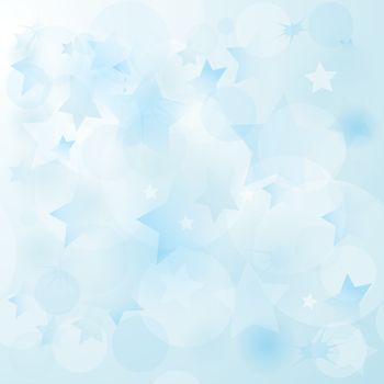 Gentle blue christmas pale background with chaotic translucent stars and balls (vector EPS10)