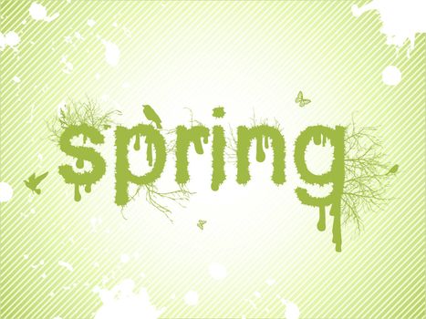 Abstract Spring Design (Font Create by Myself) with Birds and Tree Branches