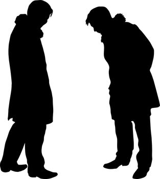 Two man's silhouettes in warm outer clothing, a vector, an illustration