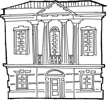 hand drawn, vector, sketch image of house in classical style