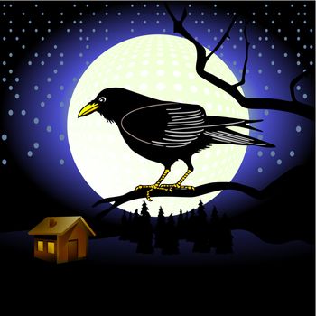 Raven in full moon