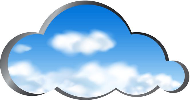 Cloud shape cut out from metal with a view of the clouds in the sky. Vector illustration