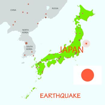 Japan map with epicenter of strong earthquake