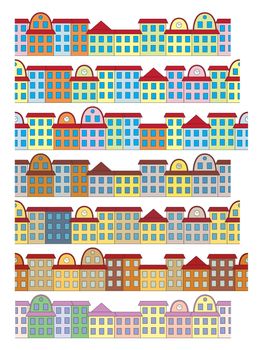 set of seamless rows of color buildings