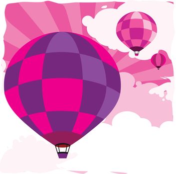 balloon in the sky, pink background with clouds