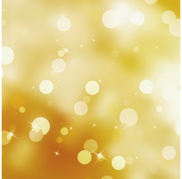 Gold Festive Christmas background. Elegant abstract background with bokeh defocused lights and stars. EPS 8 vector file included