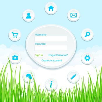 Site template on nature background. Vector illustration.