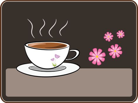 Coffee symbol and flower in the break time concept illustration