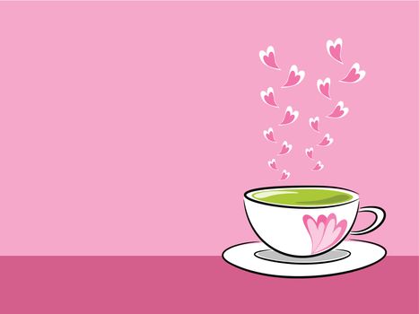Tea in pink background in the sweet concept illustration