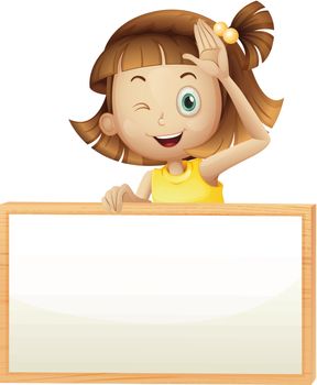 Illustration of a girl blinking her eye holding an empty board on a white background