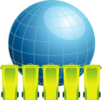 Earth globe with garbage bin,concept of environment pollution 