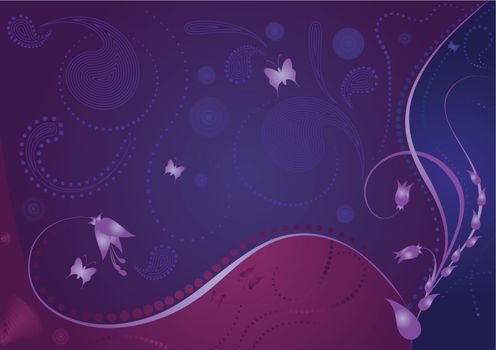 Night-color floral composition with silhouettes of butterflies