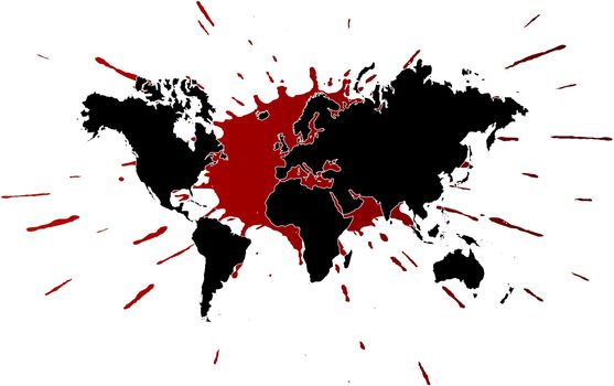 Vector illustration of the world (map) with an ink splatter underneath.