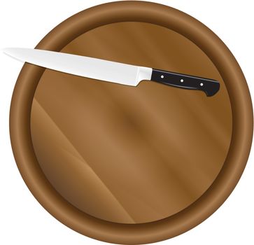Kitchen board with a kitchen knife. Vector illustration.