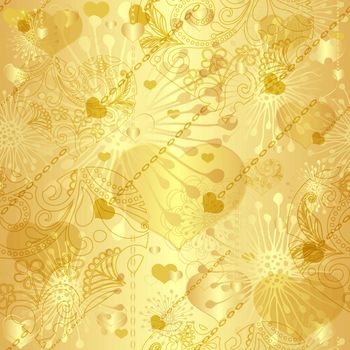 Seamless gold valentine vintage pattern with transparent hearts (vector EPS 10)