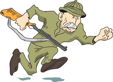 A hunter with a gun has the prey, vector illustration.