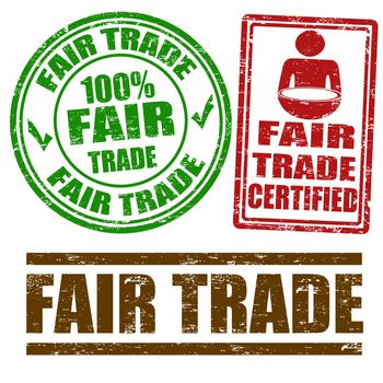 Set of Fair Trade grunge rubber stamps on white, vector illustration