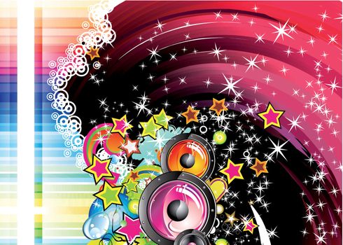 Dance and Music Background with Coloorful Rainbow and Stars