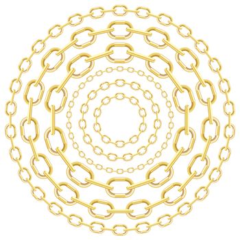 Gold circle chains isolated on white background. Vector illustration.